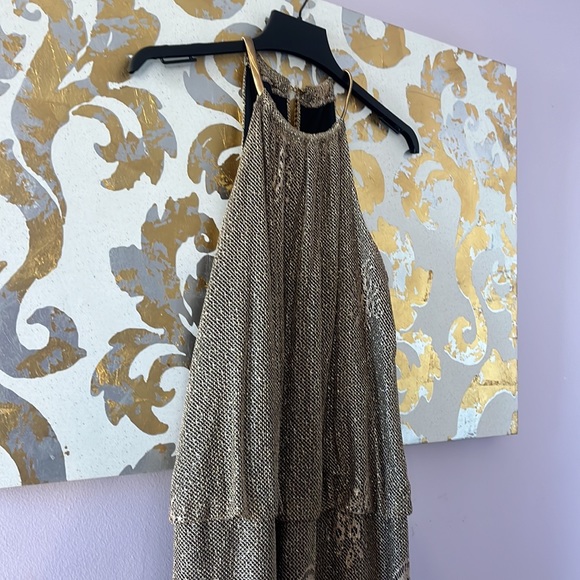 S.L. Fashions Size 12 Gold Chain Neck Blouson Fringe Dress EXCELLENT CONDITION - Picture 4 of 11